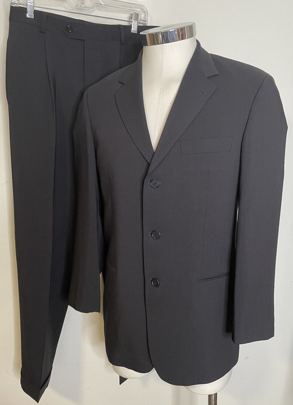 Hugo Boss Pant Suit Mens 38R Black Wool Jacket Pants Einstein Fit Lightweight